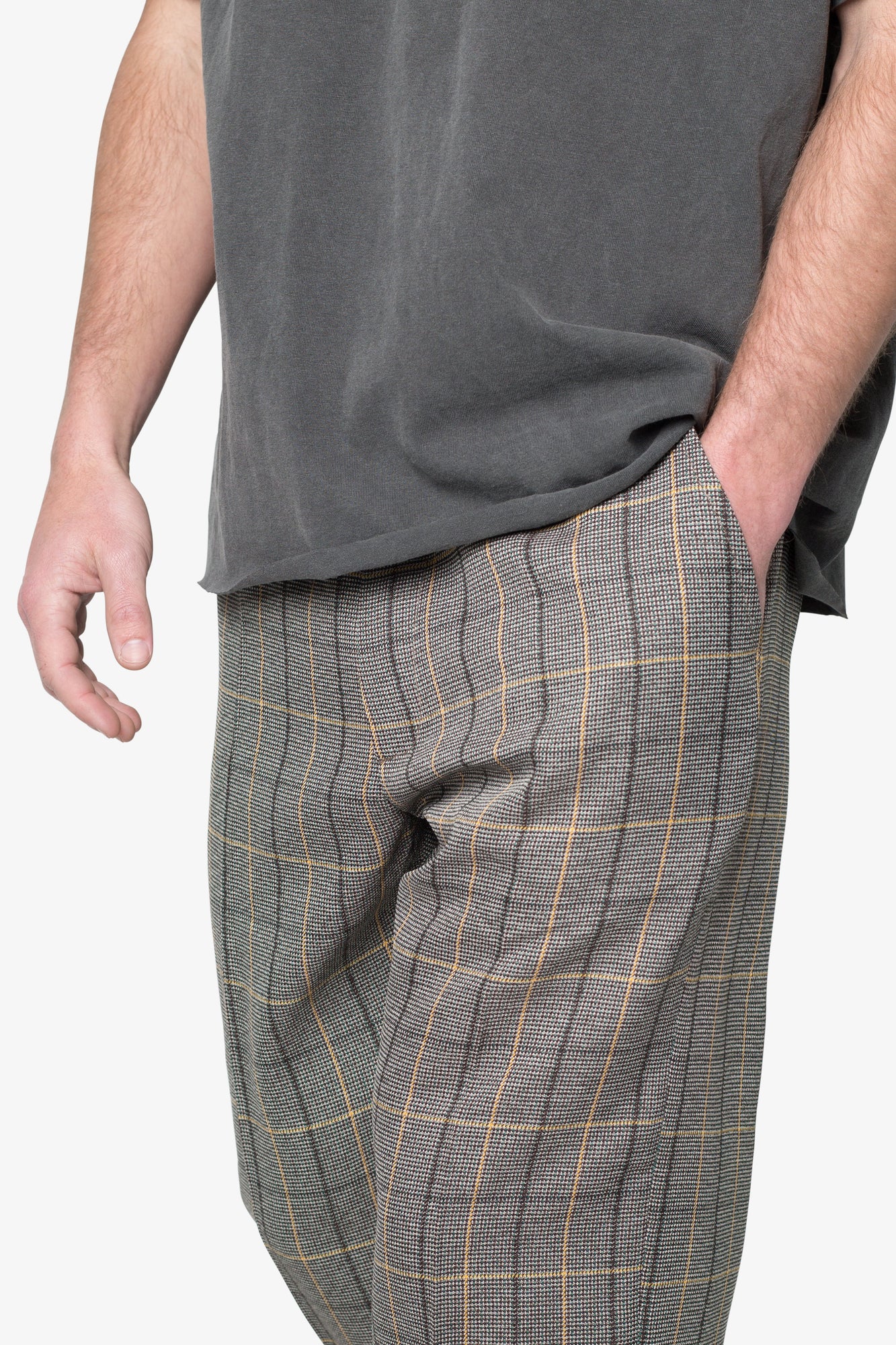Pleated Plaid Trousers | Light Brown x Cream