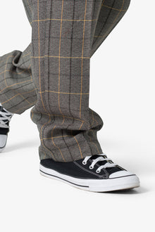 Pleated Plaid Trousers | Light Brown x Cream