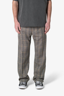 Pleated Plaid Trousers | Light Brown x Cream