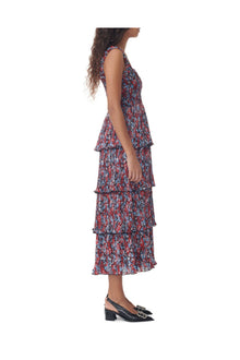 Pleated Georgette Flounce Smock Midi Dress | High Risk Red