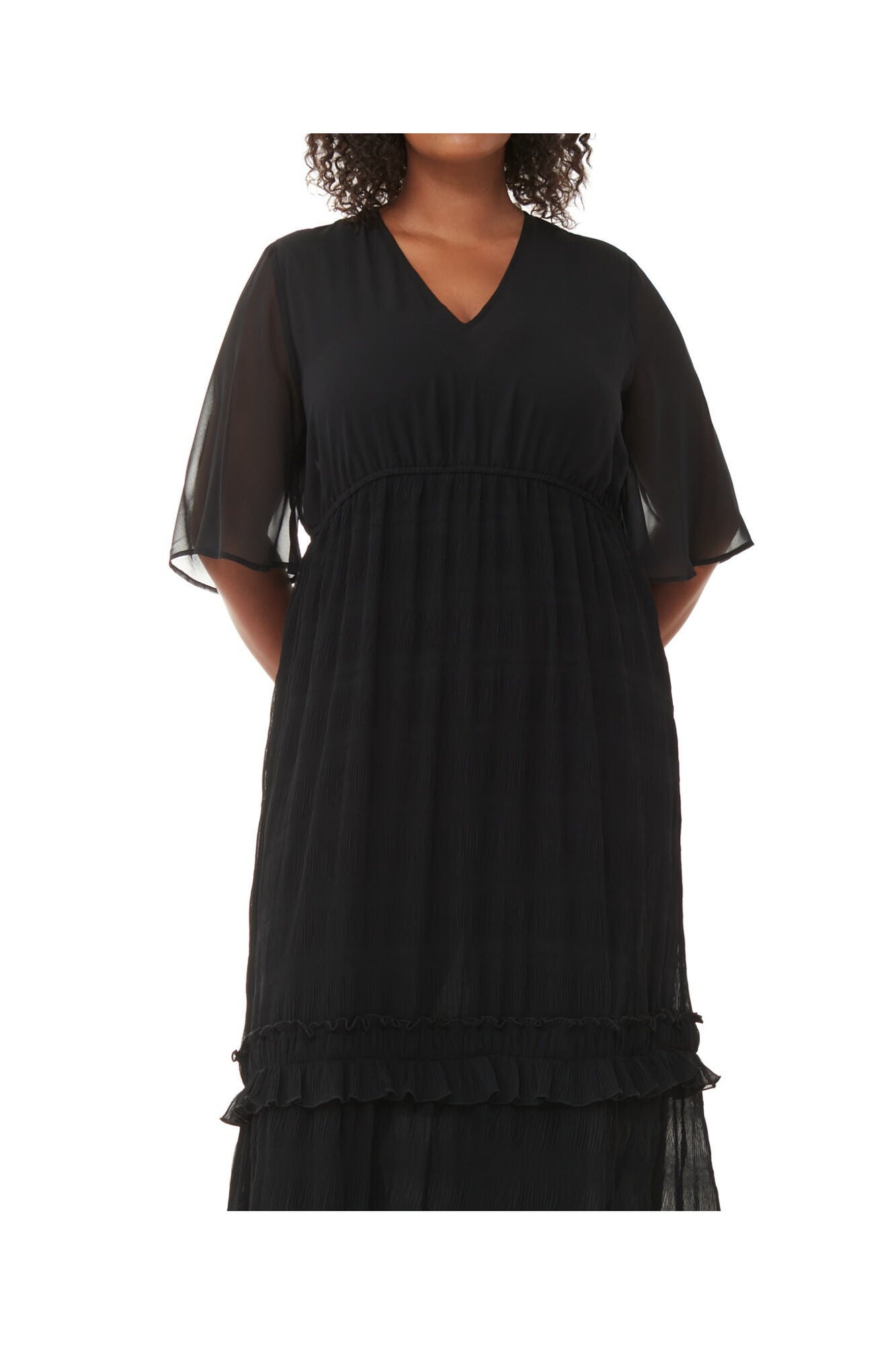 Pleated Georgette Maxi Dress | Black