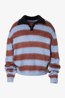 Prep Stripe Fuzzy Sweater | Blue x Red