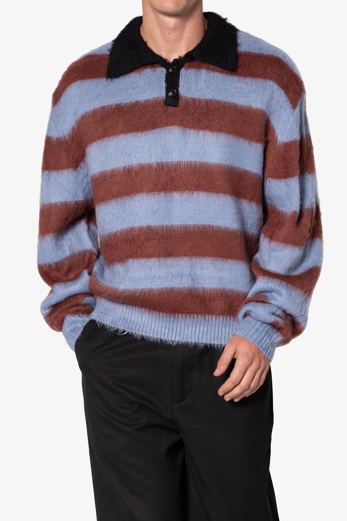 Prep Stripe Fuzzy Sweater | Blue x Red