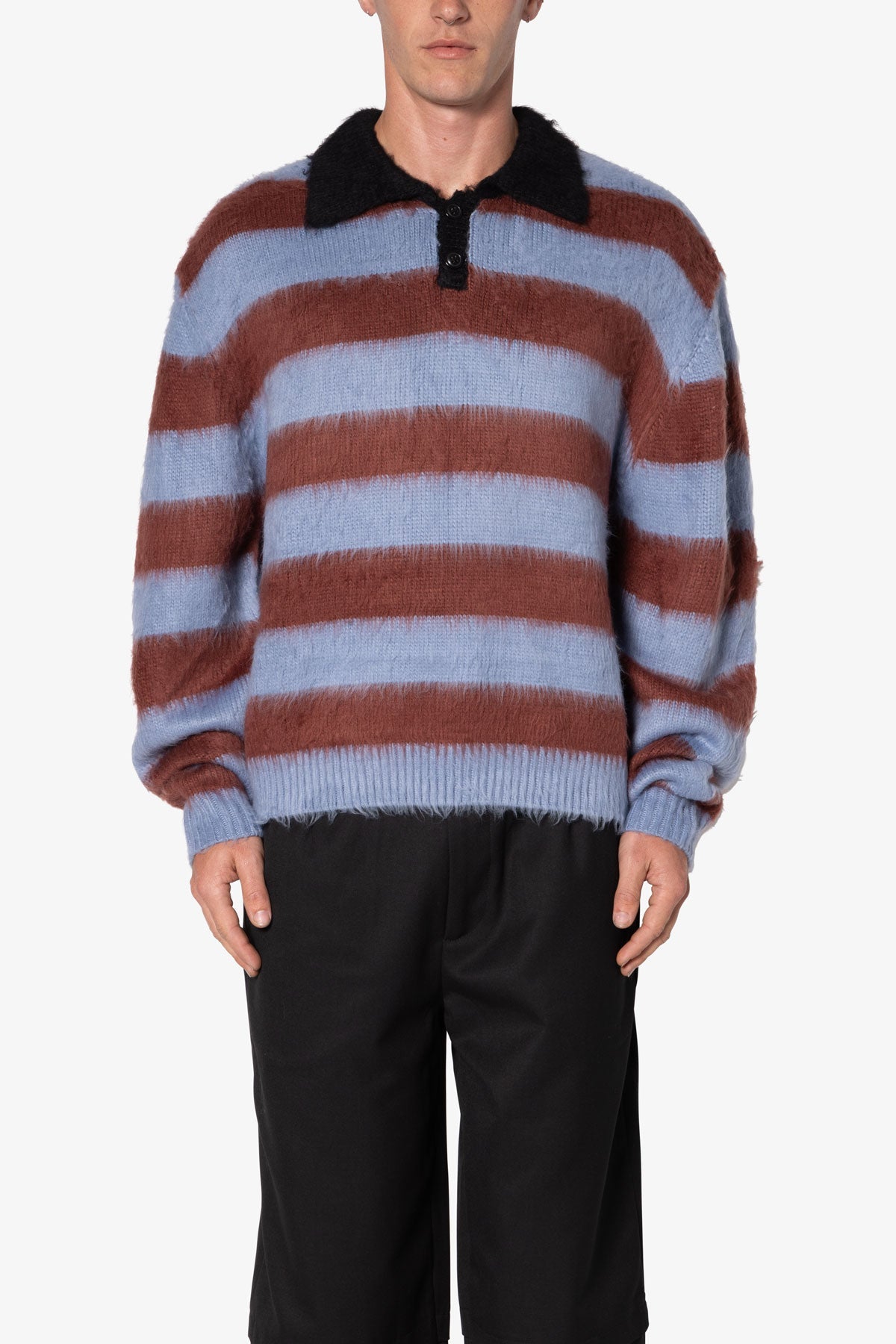 Prep Stripe Fuzzy Sweater | Blue x Red
