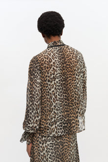 Print Chiffon Tie String Shirt | Leopard