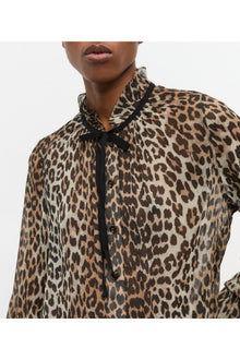 Print Chiffon Tie String Shirt | Leopard