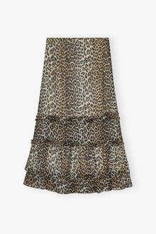 Print Long Chiffon Ruffle Skirt | Leopard