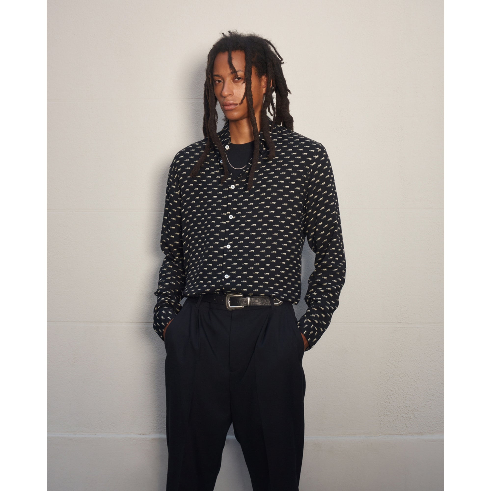 Printed Cotton Classic Collar Shirt | Men | Black x White