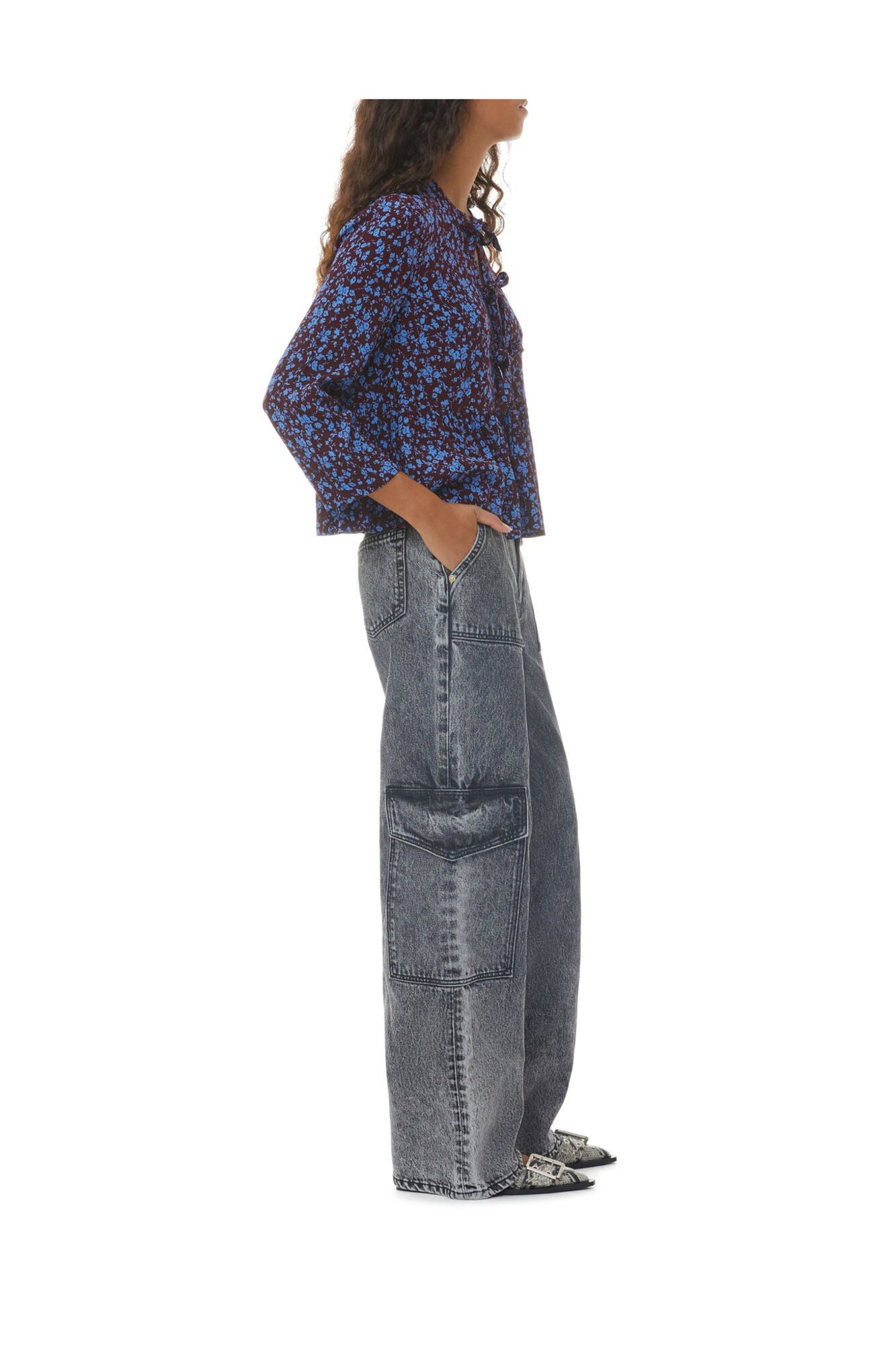 Printed Crepe Peplum Blouse | Port Royale