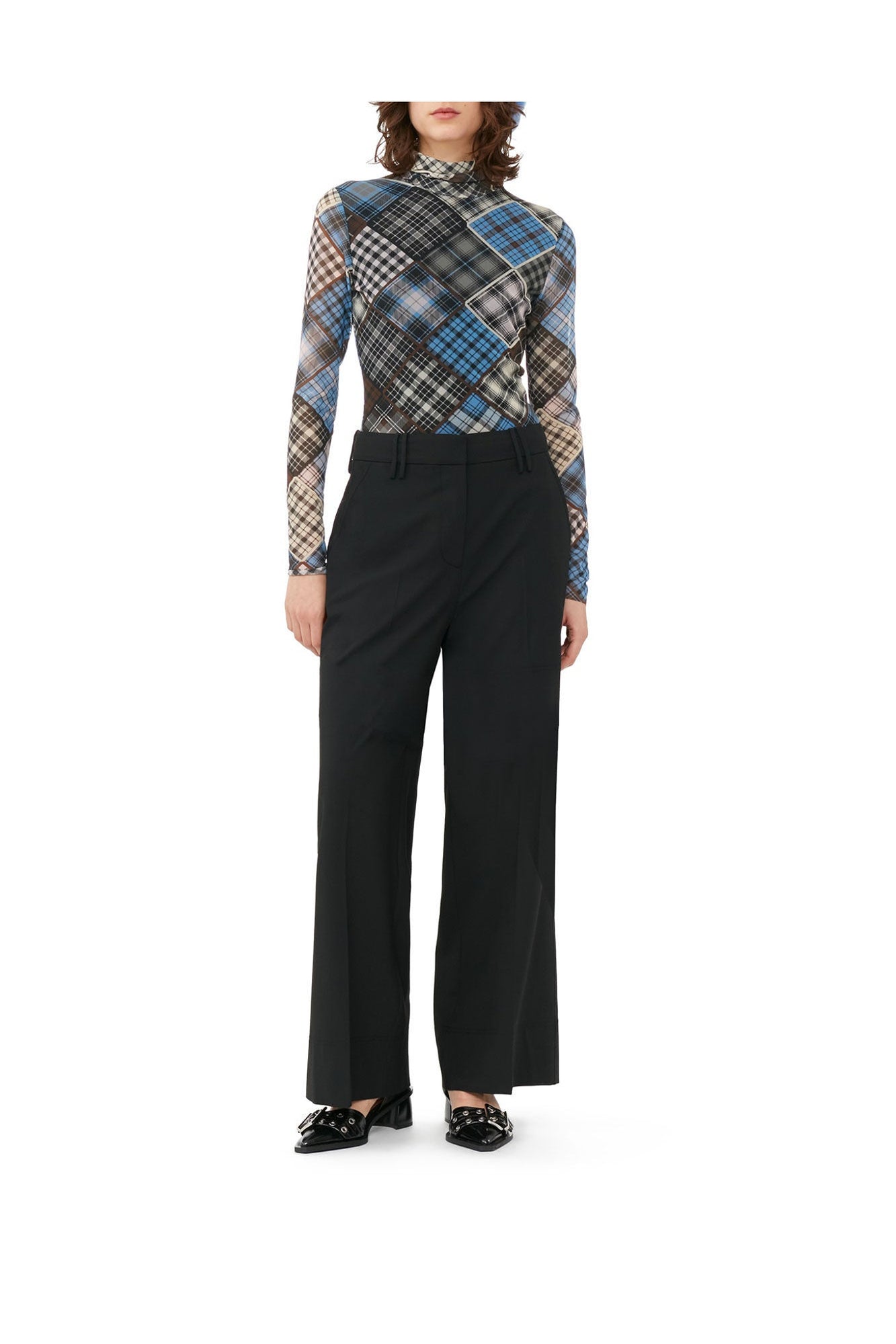 Printed Mesh Long sleeve Rollneck Sweater | Silver Lake Blue