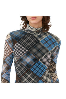 Printed Mesh Long sleeve Rollneck Sweater | Silver Lake Blue