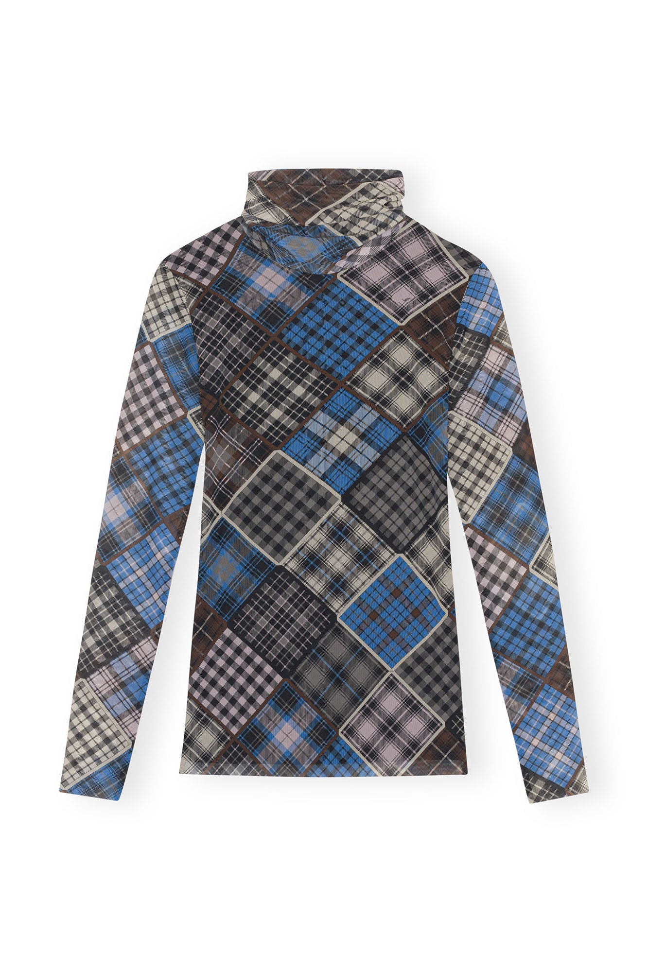 Printed Mesh Long sleeve Rollneck Sweater | Silver Lake Blue