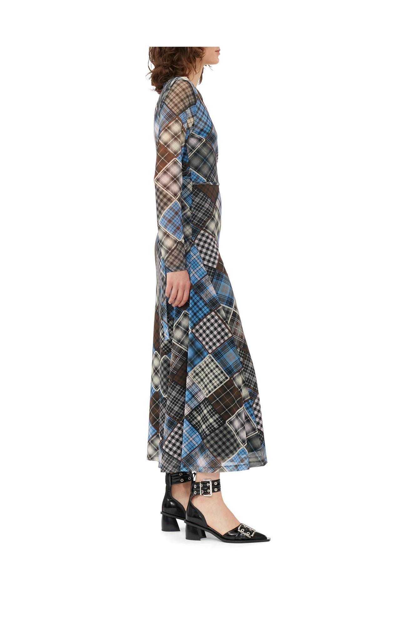 Printed Mesh Wrap Maxi Dress | Silver Lake Blue