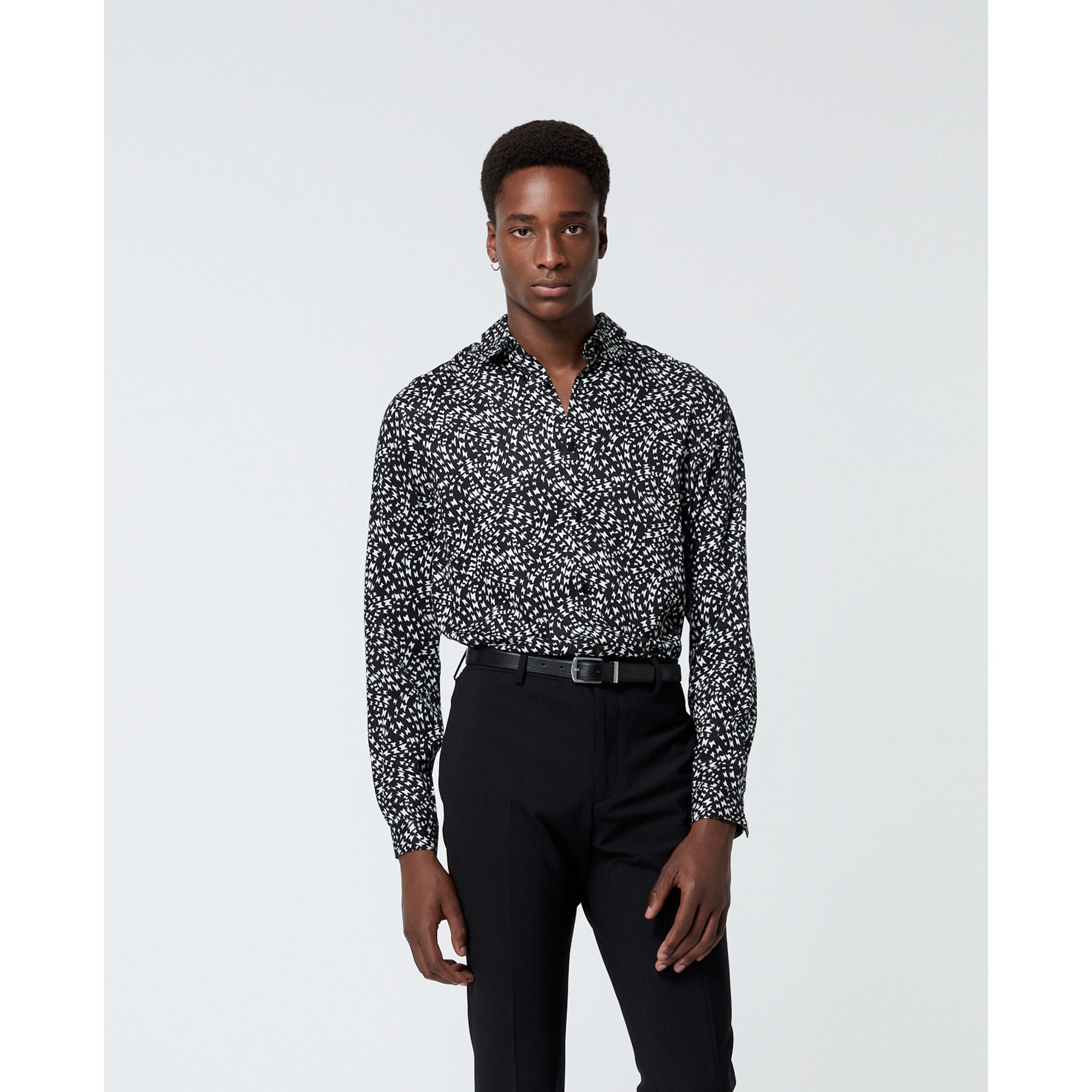 Printed Shirt With Whirl Motif | Men | Black x White