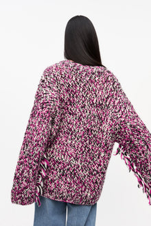 Purple Fringe Wool Handknit Cardigan | Boysenberry