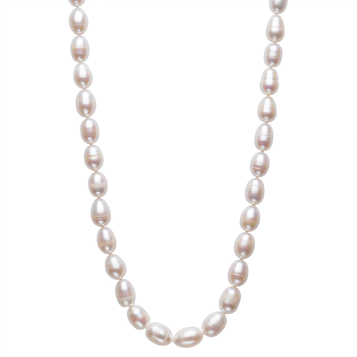 Womens | 8.5-9.5mm Pear Cut 32inches White Freshwater Pearl | Baroque Strand Necklace | Sterling Silver