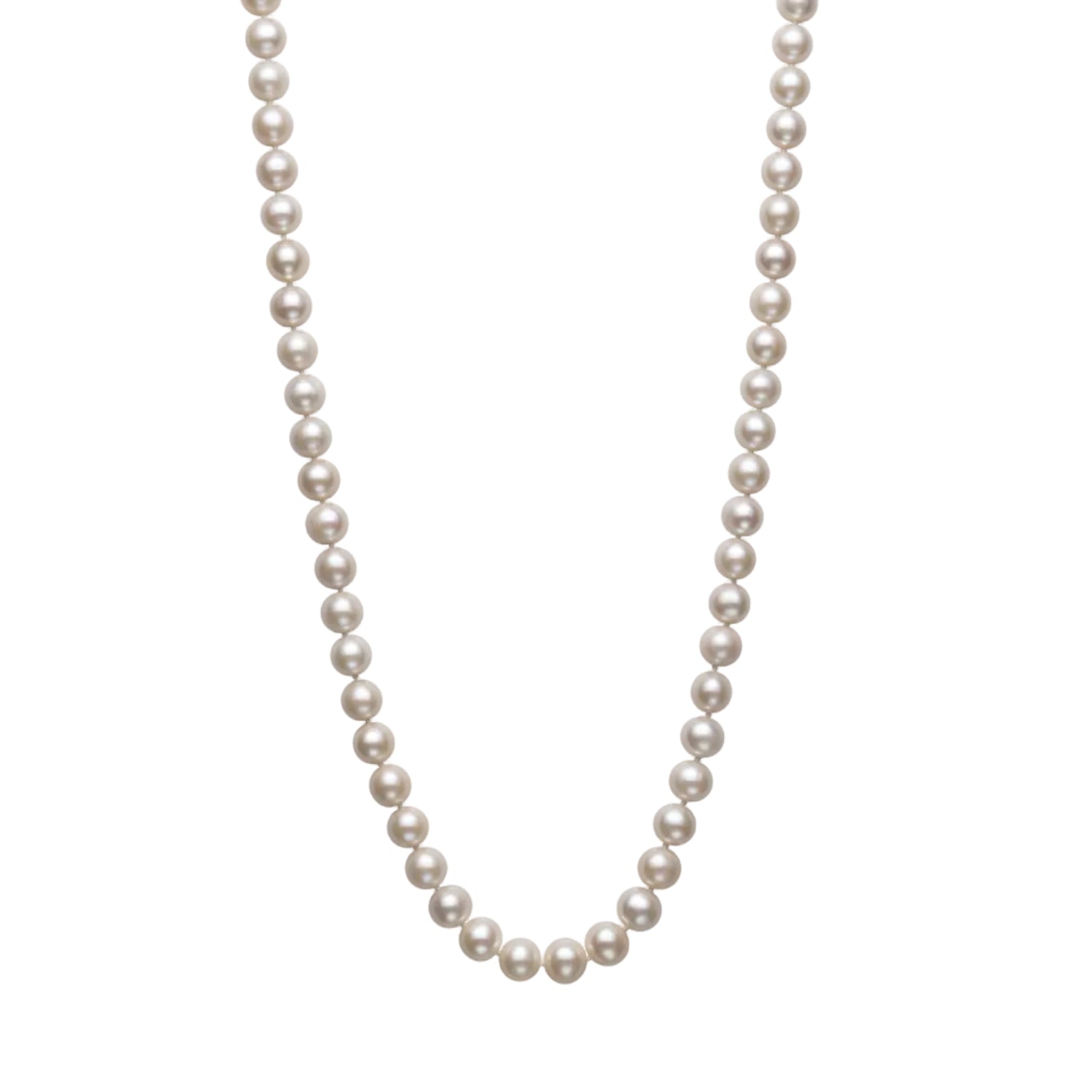 Womens | 8-9mm Round White Freshwater Pearl | Strand Necklace - II | Sterling Silver