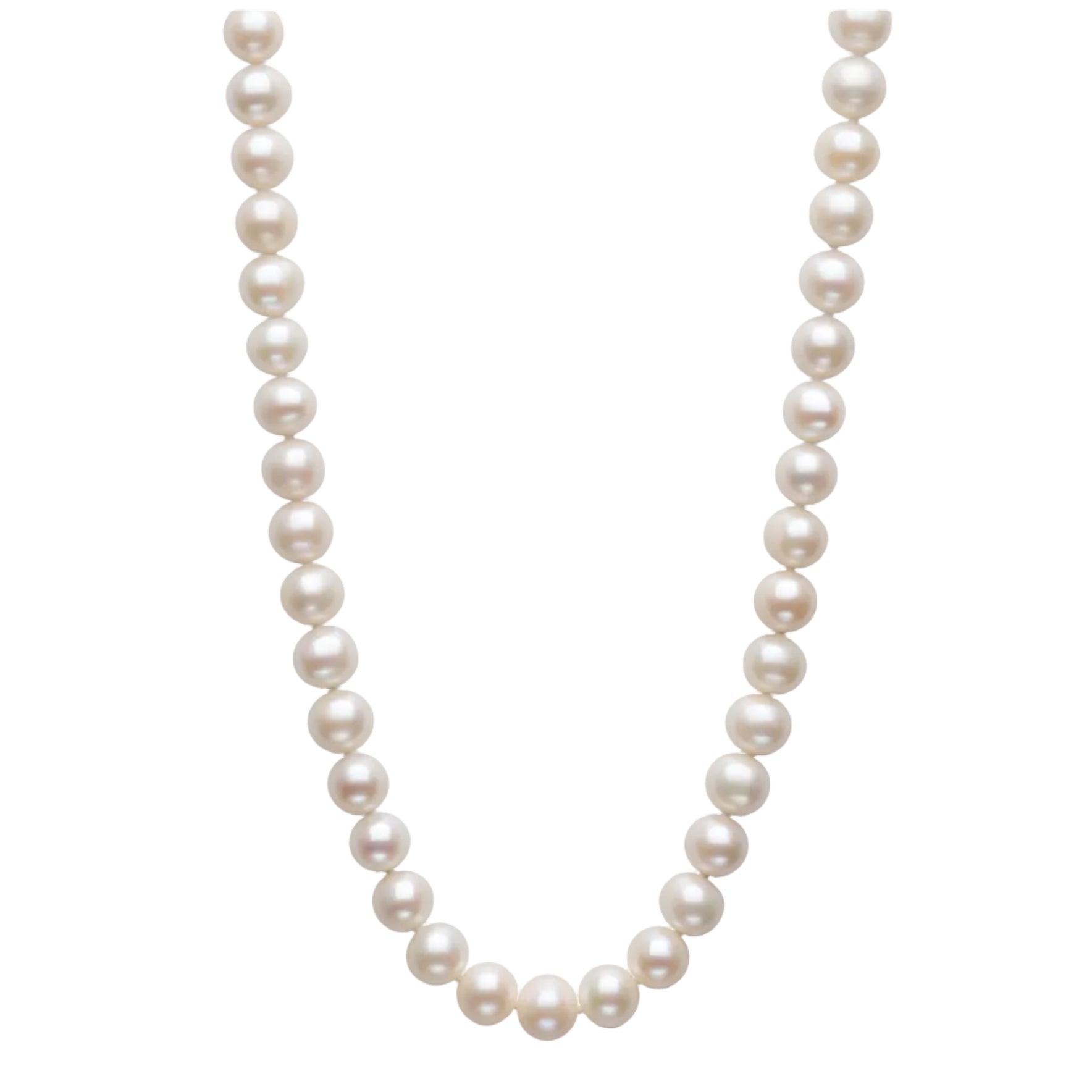 Womens | 8-9mm Round White Freshwater Pearl | Strand Necklace - I | Sterling Silver