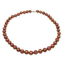 Womens | 9-10mm Round Chocolate Freshwater Pearl | Strand Necklace | Sterling Silver