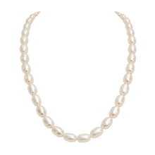 Womens | 8-9mm Rice Shape White Freshwater Pearl | Long (Rice Shape) Strand Necklace | Sterling Silver