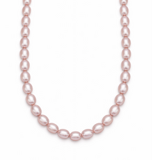 Womens | 9-10mm Rice Shape Pink Freshwater Pearl | Long Strand Necklace | Sterling Silver