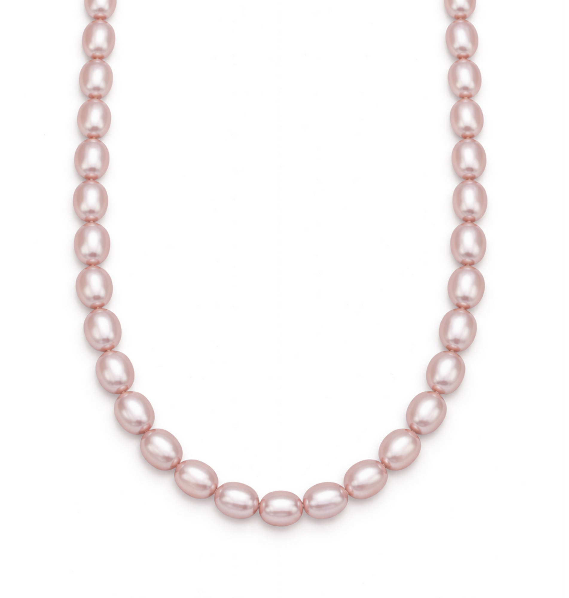Womens | 9-10mm Rice Shape Pink Freshwater Pearl | Long Strand Necklace | Sterling Silver