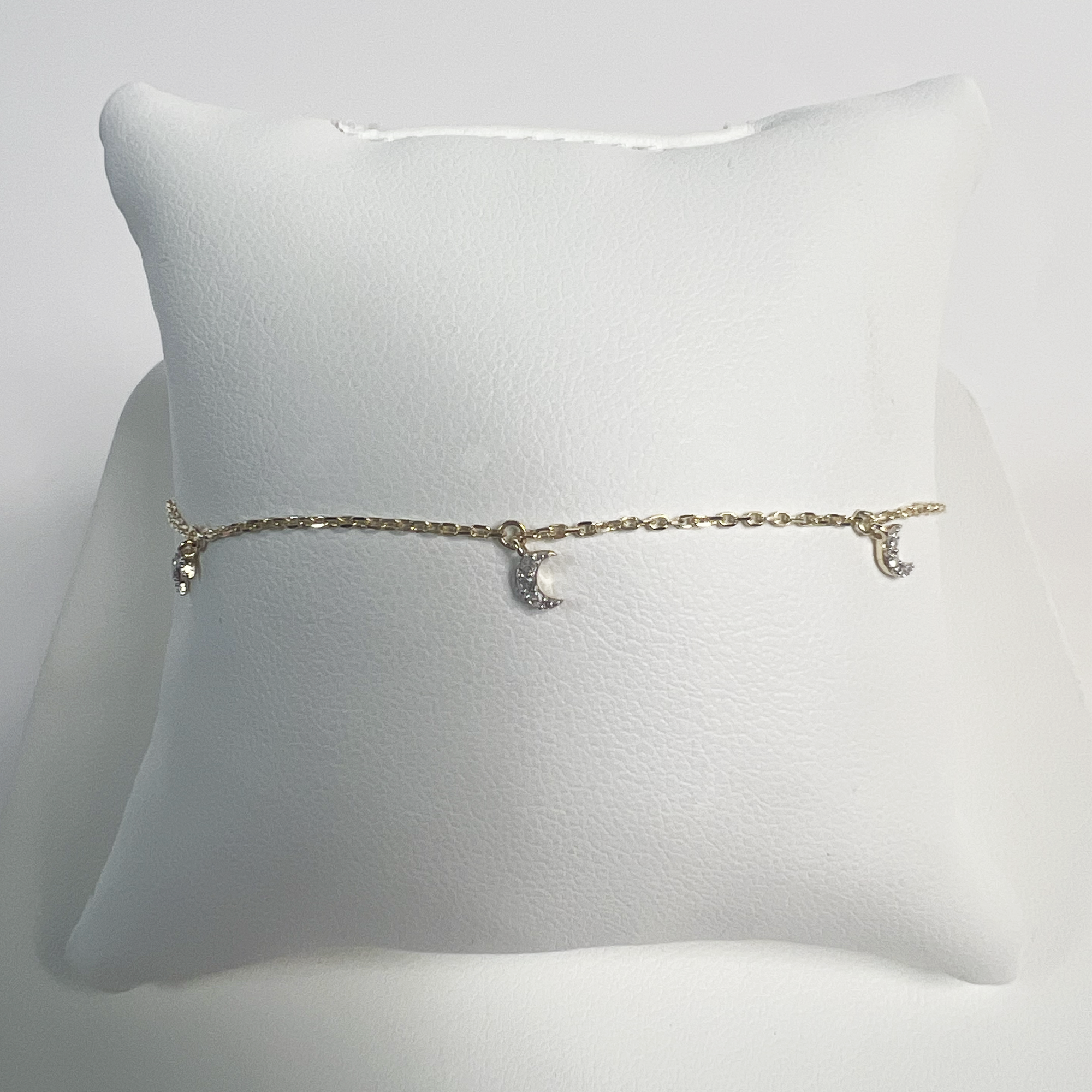 Three Pave Moon Bracelet | 10K Yellow Gold | White Diamond