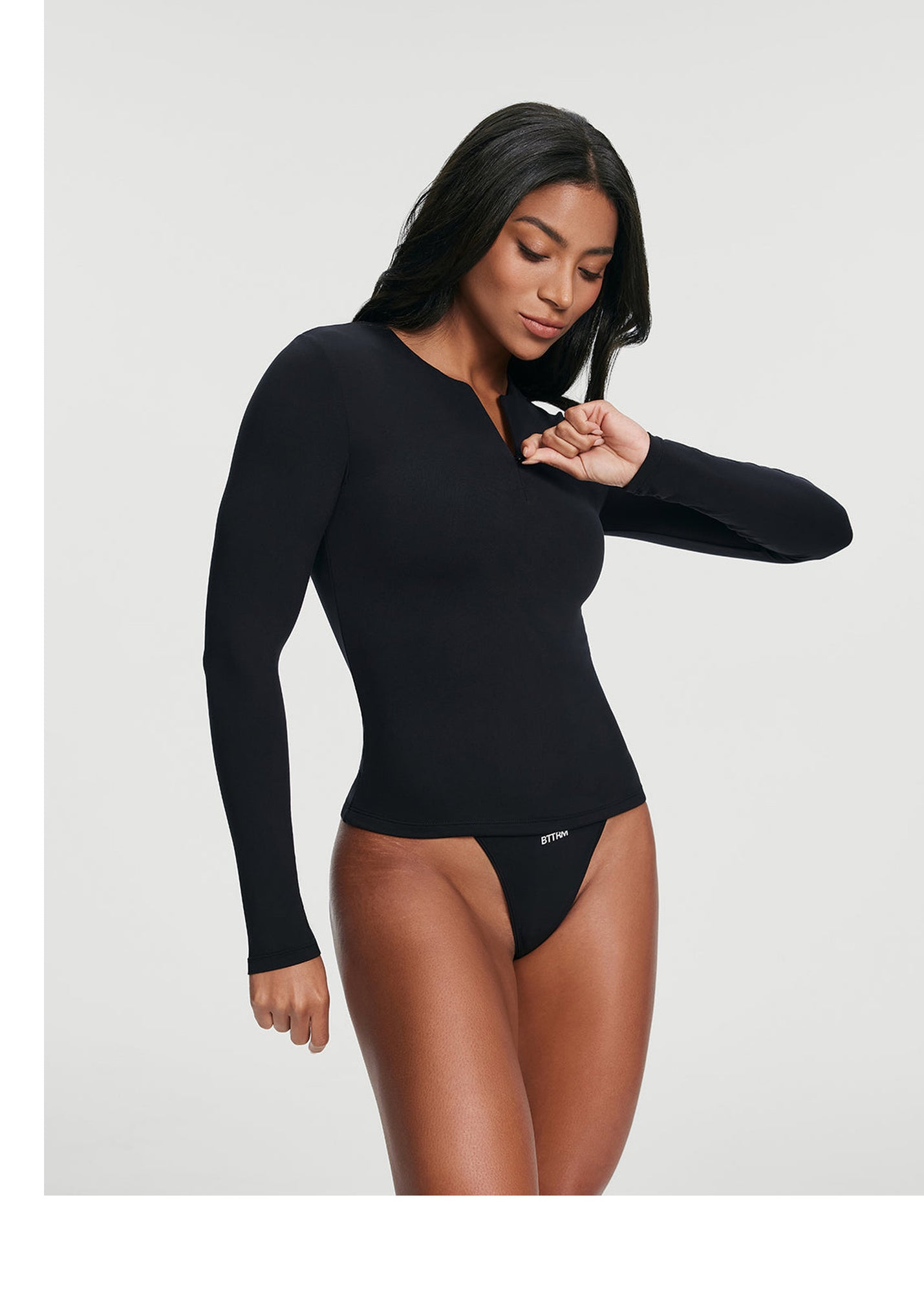 Quarter Zip Long Sleeve Top | Black