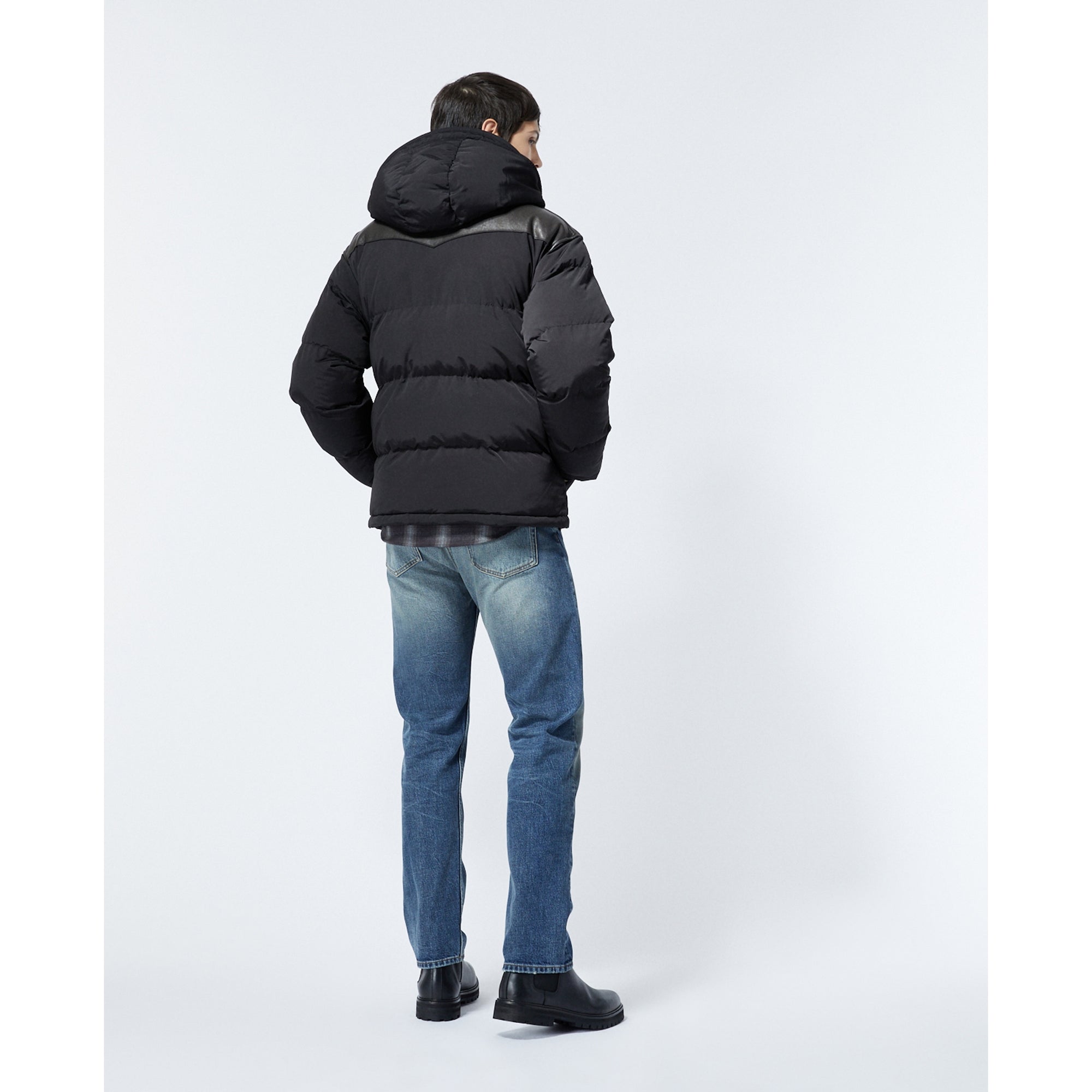 Quilted Puffer Jacket With Western Detail | Men | Black