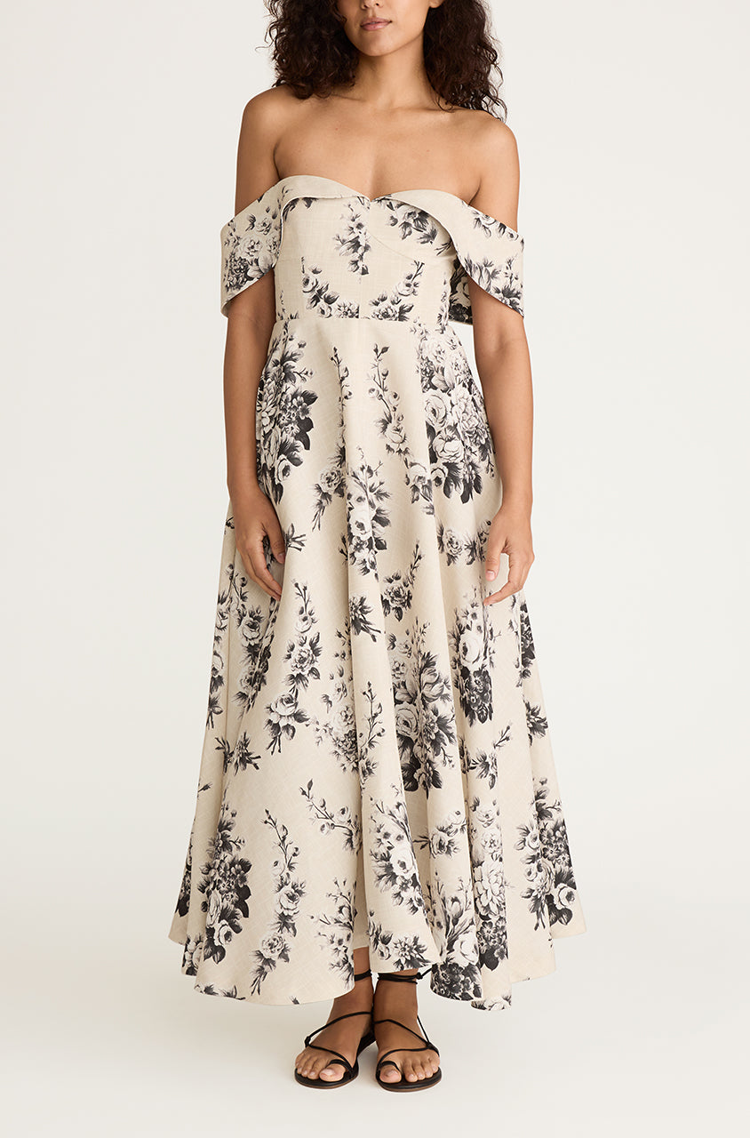 Emblem Fleur Structured Bodice Dress | Ivory Combo