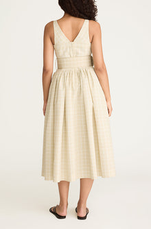 Painterly Windowpane Belted Bustier Dress | Sand Combo