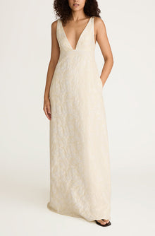 Plunge V-Neck Empire Gown | Winter White