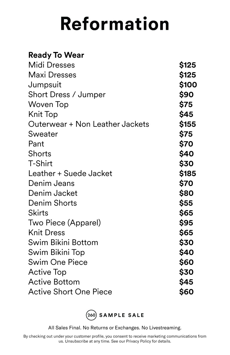 Price table