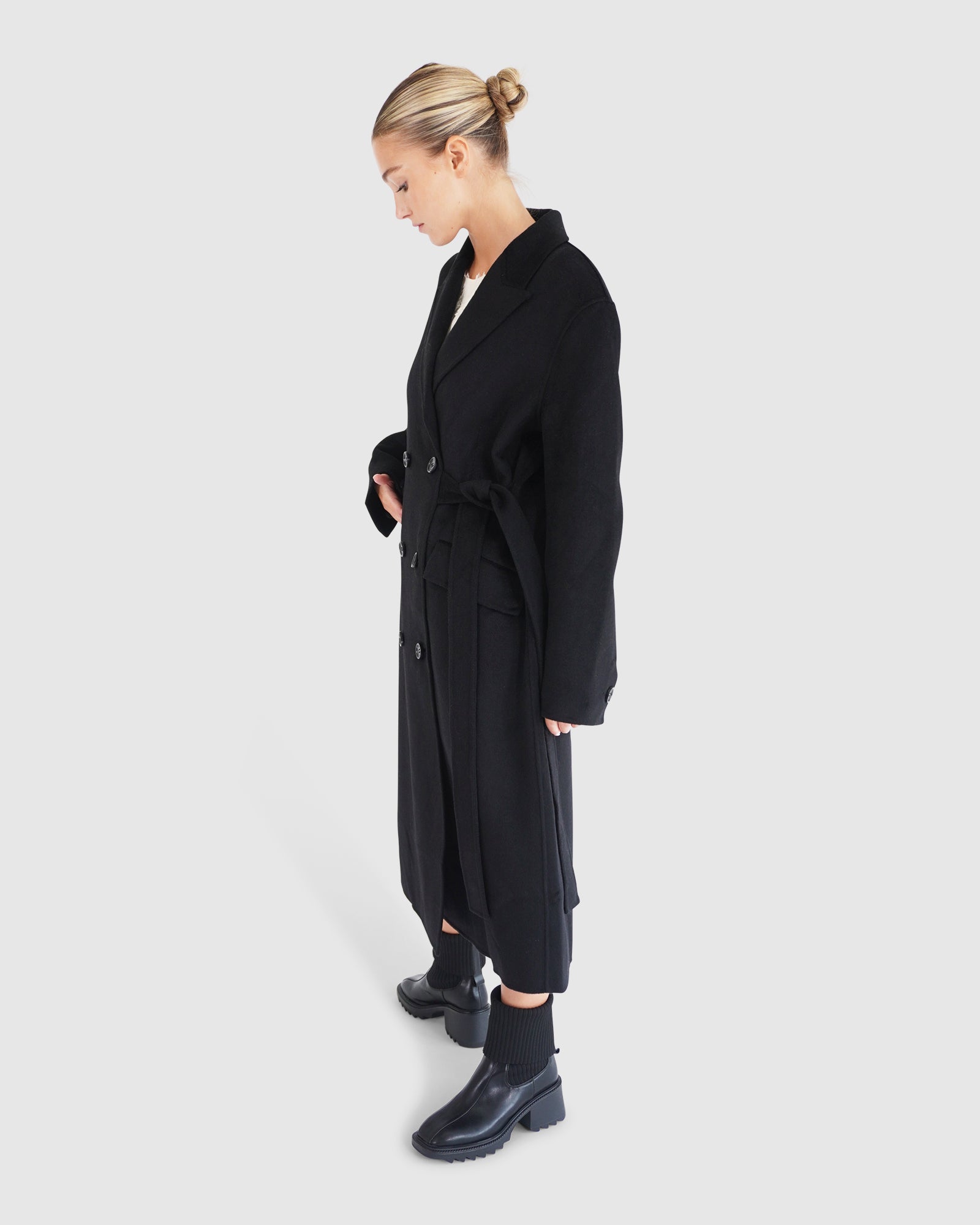 Right There Side Tie Coat | Women | Black