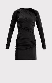 Ruched Jersey Asymmetric Mini Dress | Black