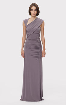 Ruched Matte Jersey S/L Draped Gown | Iron