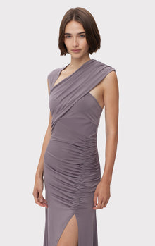 Ruched Matte Jersey S/L Draped Gown | Iron