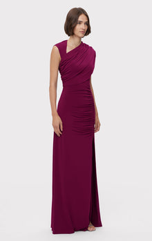 Ruched Matte Jersey Draped Gown | Sangria