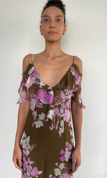 Rococo Sand | Alfy Heavy Viscose Crinkle Chiffon Long Dress | Brown Pink