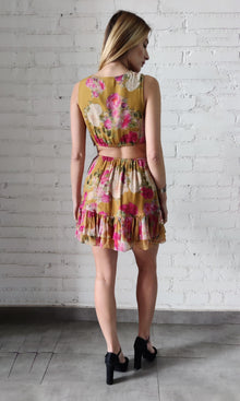 Womens | Avar Viscose Georgette Short Dress | Ochre
