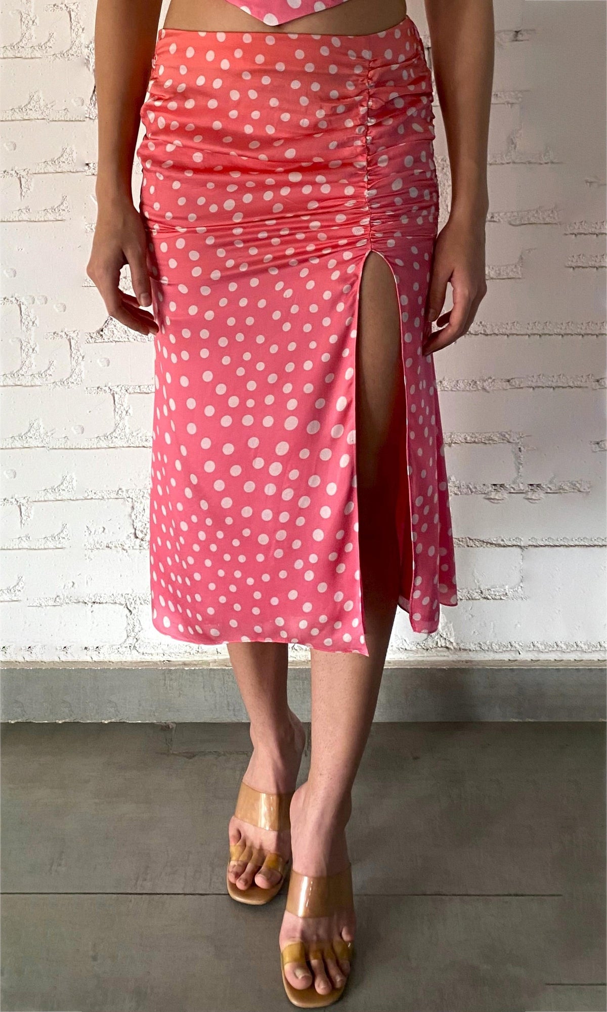 Rococo Sand | Blaire Viscose Satin Skirt | Orange Pink Ombre