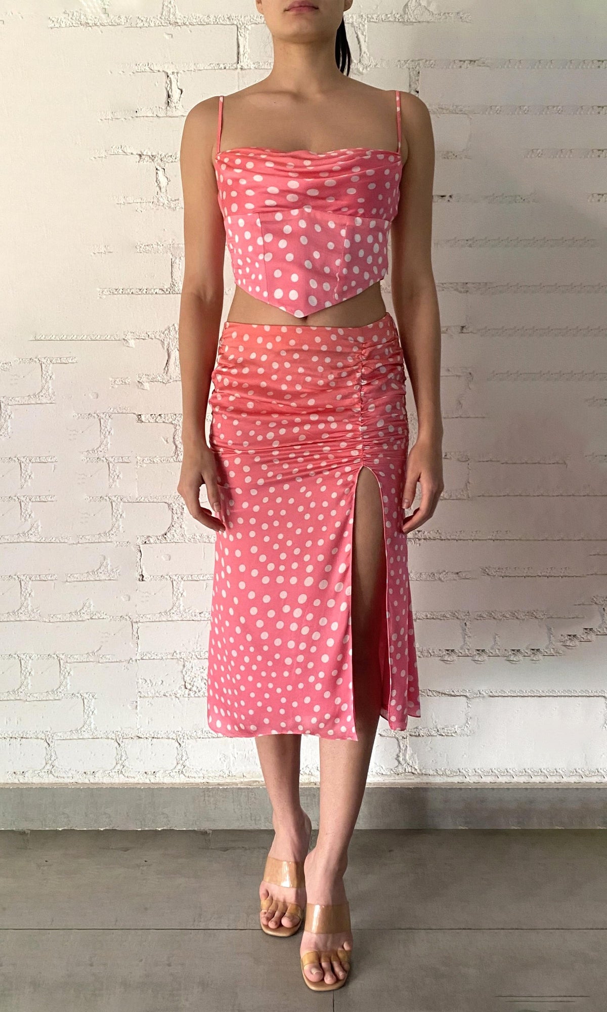 Rococo Sand | Blaire Viscose Satin Skirt | Orange Pink Ombre