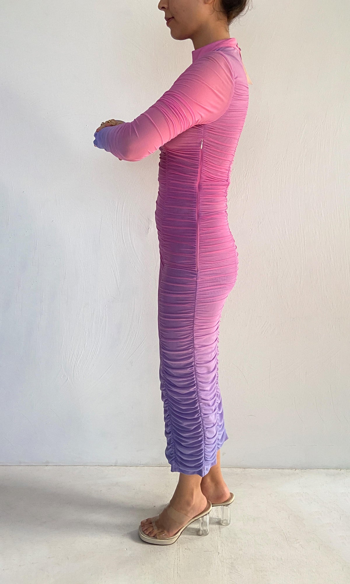 Rococo Sand | Dream Nylon Powermesh Long Dress | Pink