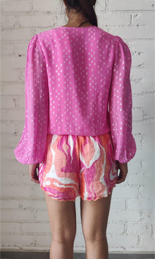 Rococo Sand | Fuchsia Viscose Georgtte Star Lurex Bodysuit | Pink
