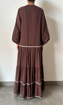 Rococo Sand | Inv Cotton Double Gauze Long Sleeve Tiered Maxi Dress | Brown