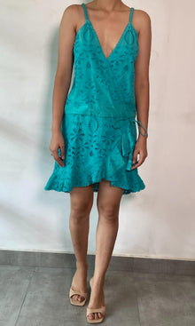 Rococo Sand | Inv Cotton Schiffli Short Dress | Teal