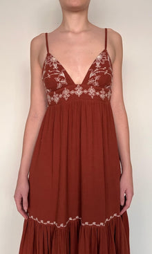 Womens | Jaci Cotton Double Cloth Gauze Tiered Embroidered Maxi Dress | Brown White