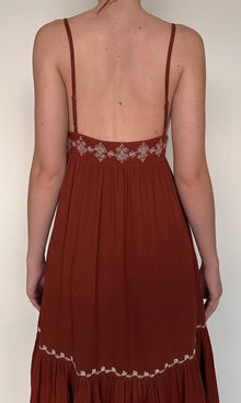 Womens | Jaci Cotton Double Cloth Gauze Tiered Embroidered Maxi Dress | Brown White
