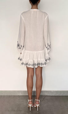 Rococo Sand | Jaci Cotton Double Cloth Gauze Neck Mini Dress | Black/White