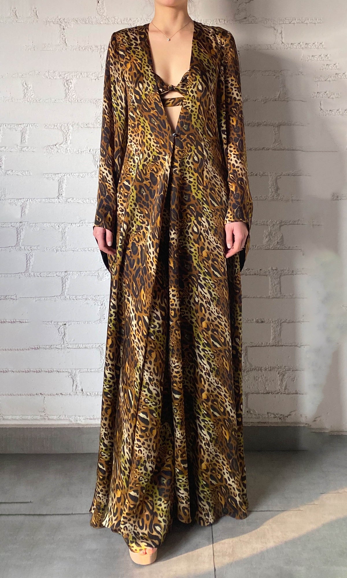 Womens | Kye Viscose Satin Cape | Black Brown Multi